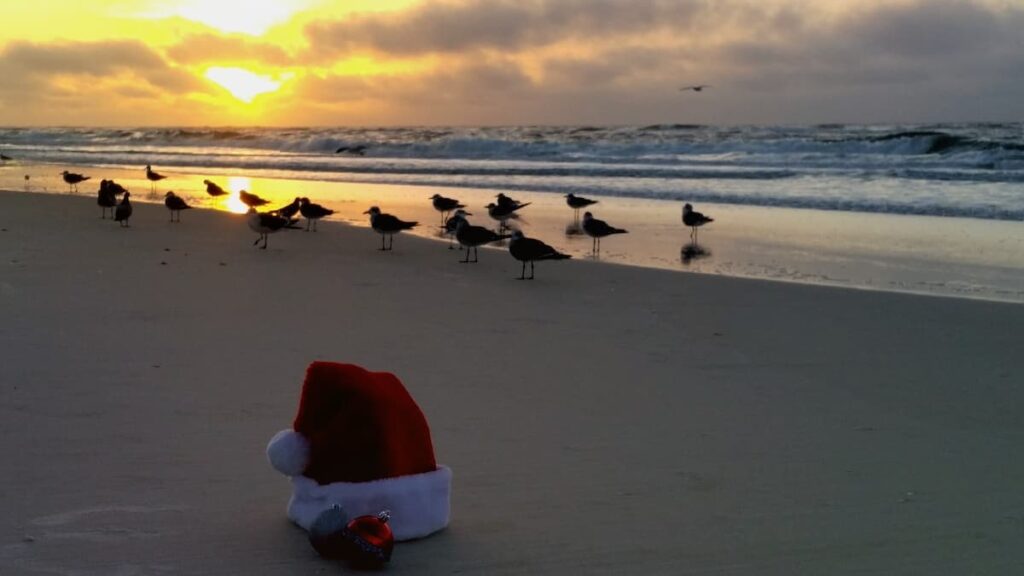 A Santa hat on the  Oregon Coast for the holiday season