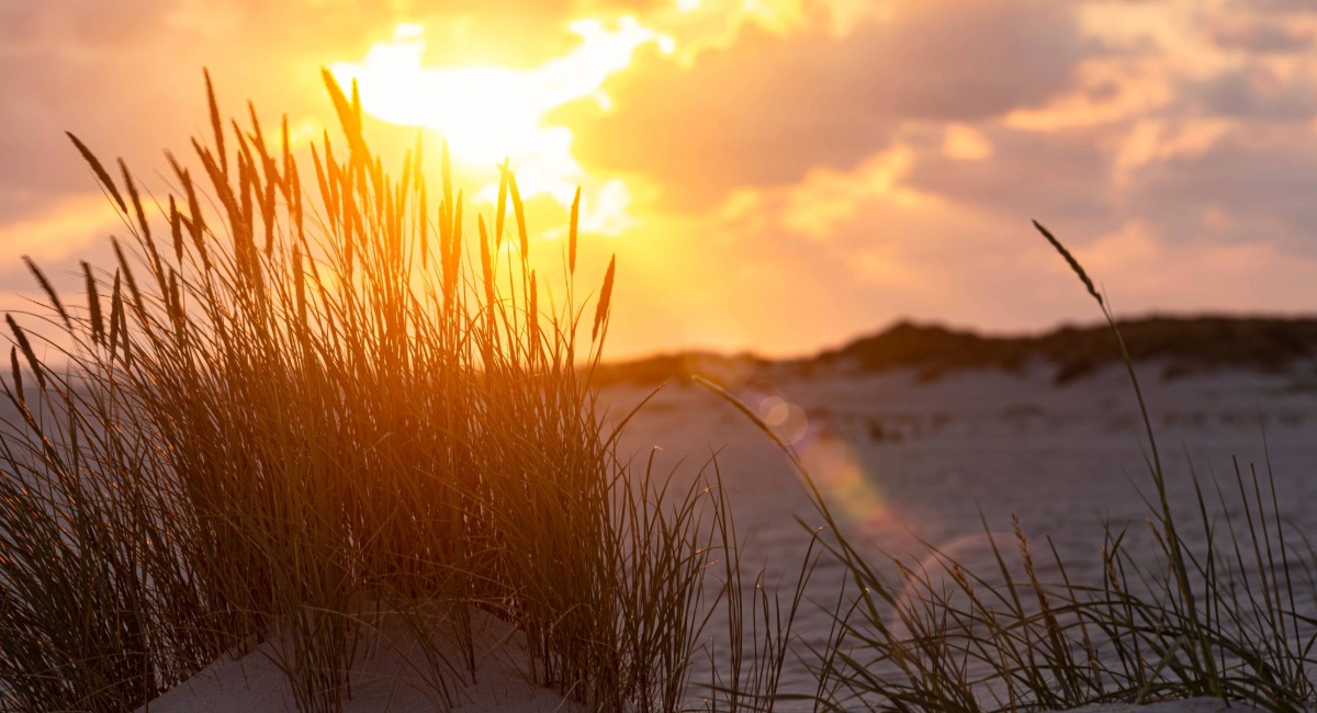 Sunset over sand dunes at Gearhart Beach during a romantic Oregon Coast getaway