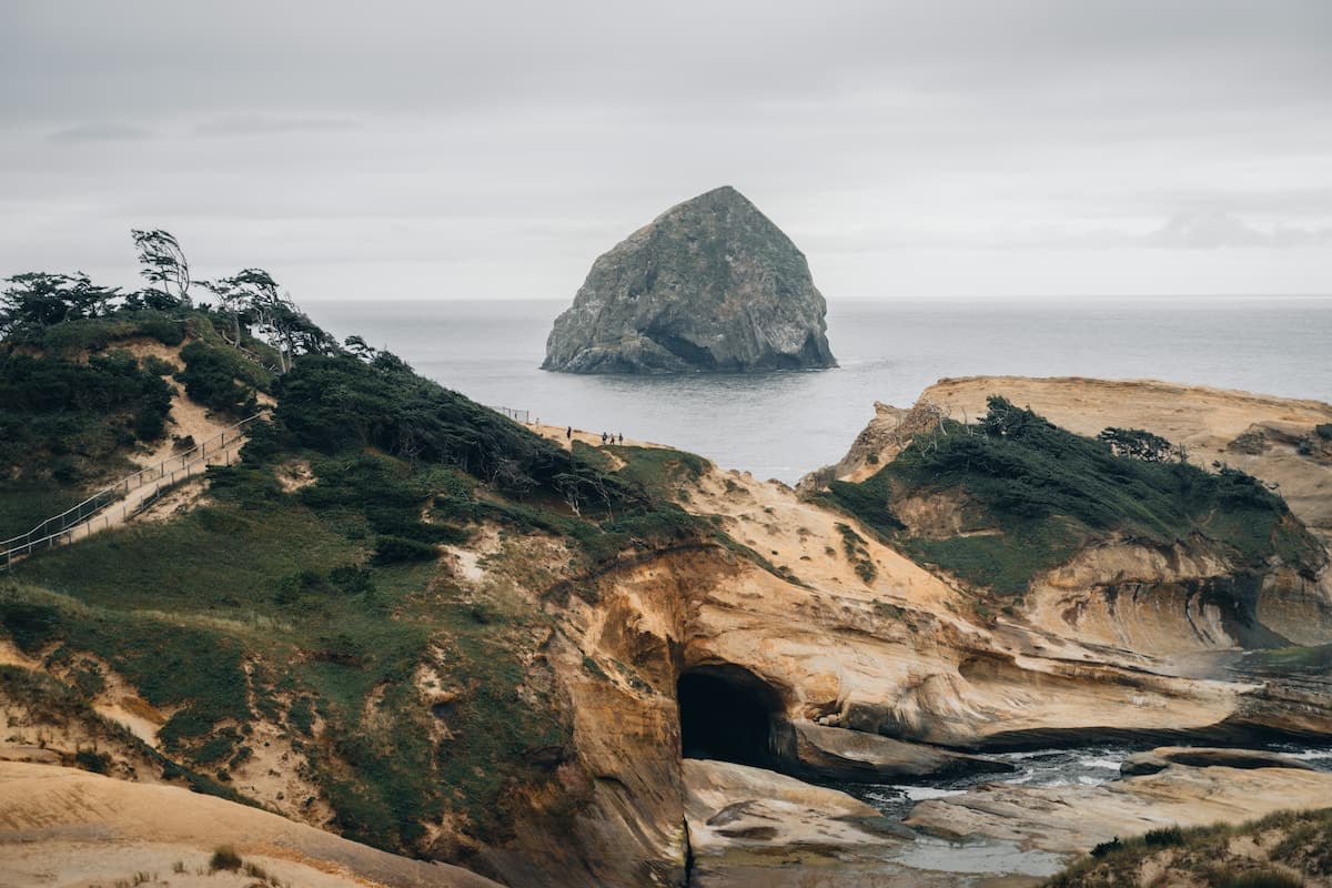 Cape Kiwanda hills with haystack rock in background