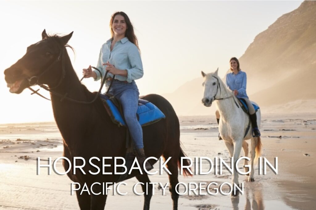 Two woman horseback riding on the beach at sunset