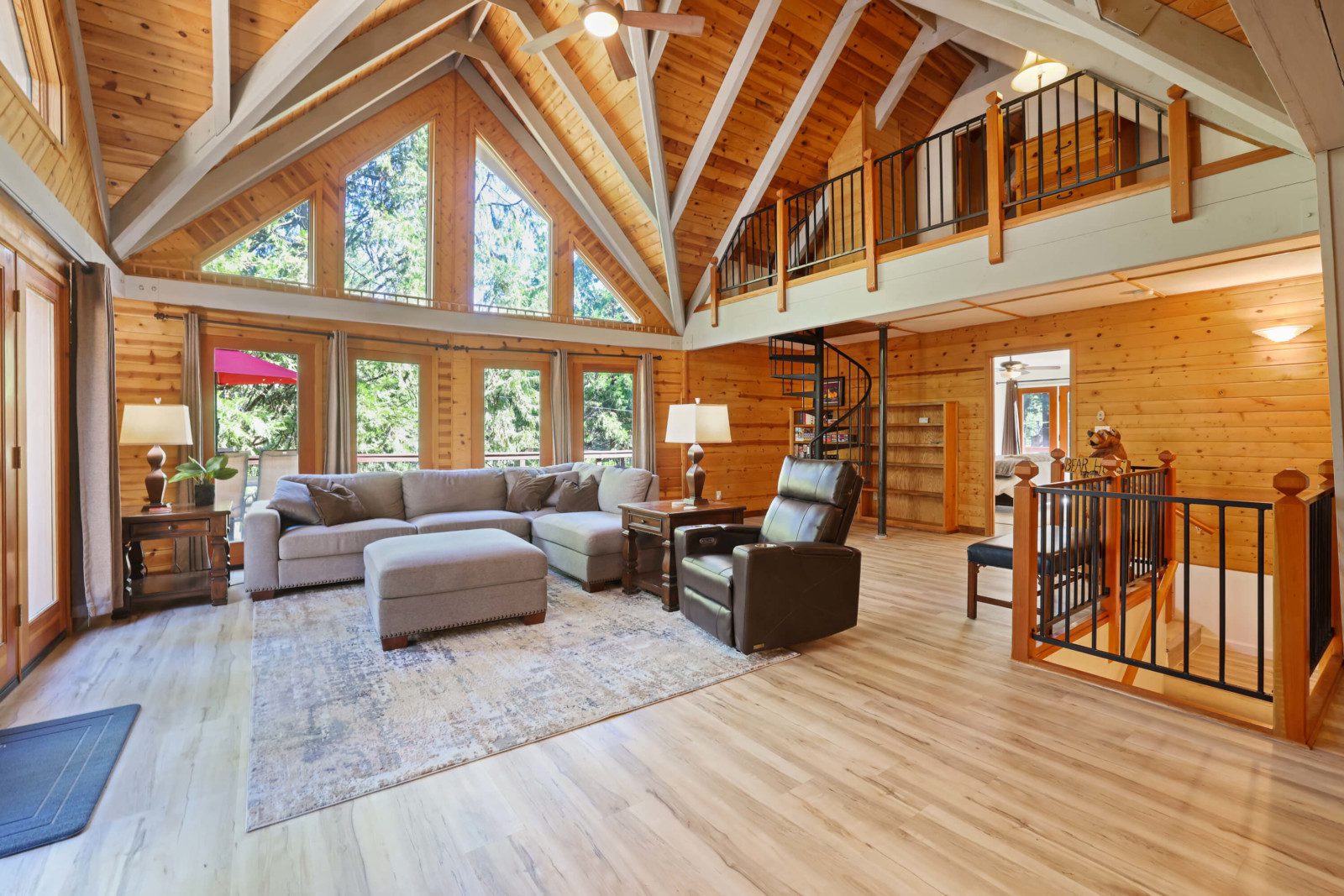 A-Frame vacation rental living room called Bear Hugs. Located in Shaver lake California 