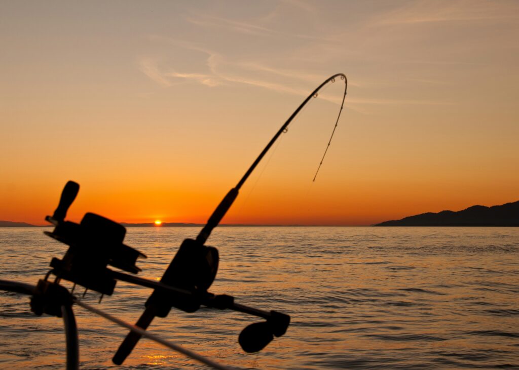fishing at sunset in bc