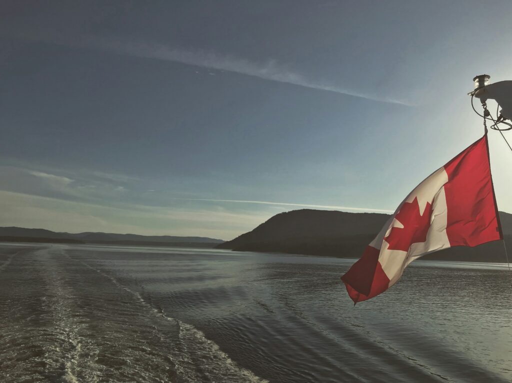 canadian flag on a BC ferry travelling to Vancouver Island