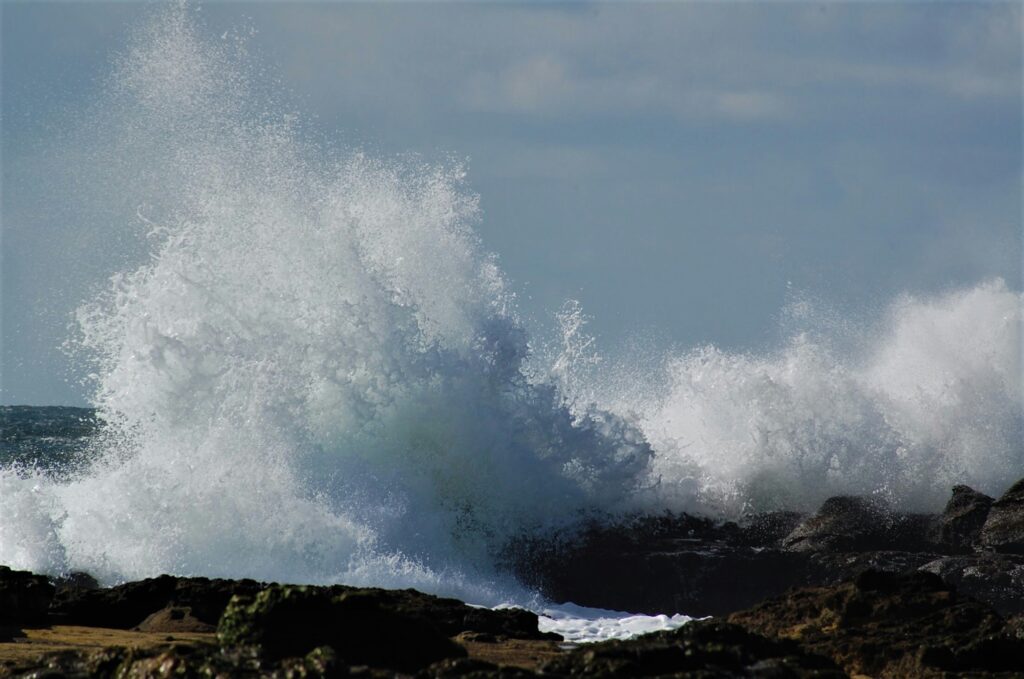 Waves crashing over the rocks at Botanical Beach