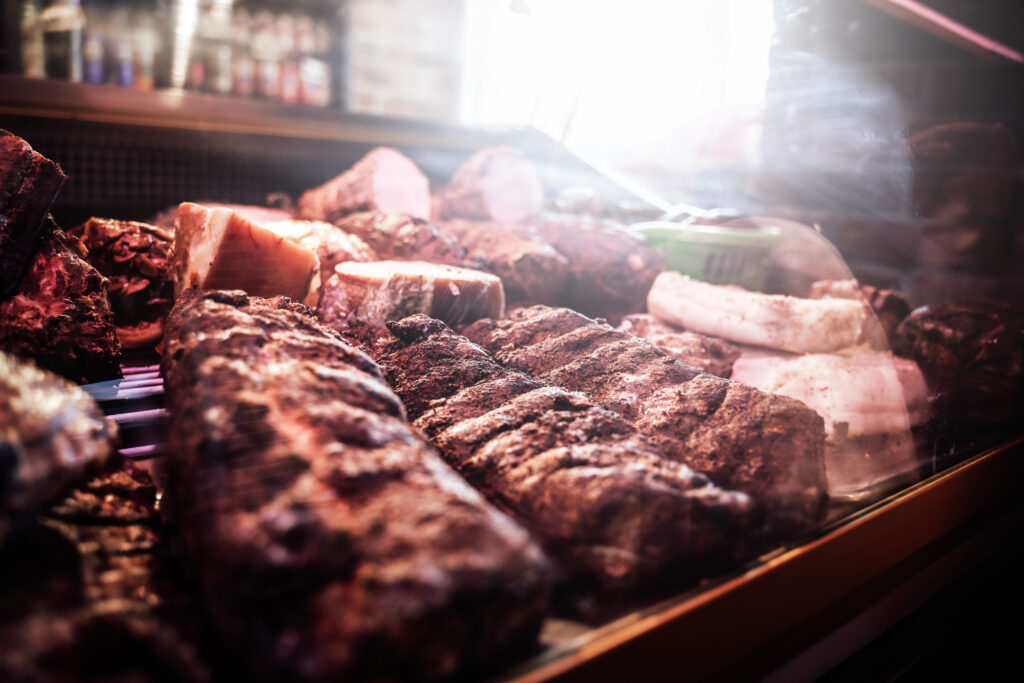 close up of BBQ ribs and BBQ meat 